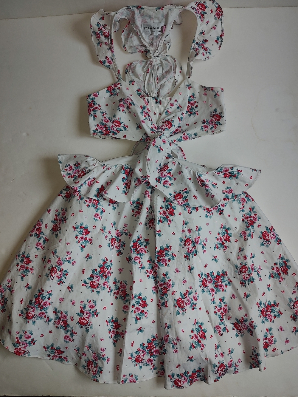 Hello Molly Wandering Heights Dress White Mini Cut Out Floral Pink Lined 2 XS - Picture 6 of 16